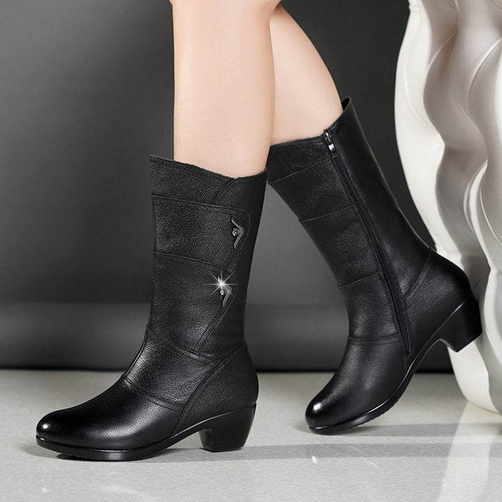 Dorelline - Women's Mid-Calf Ankle Boots with Chunky Heel