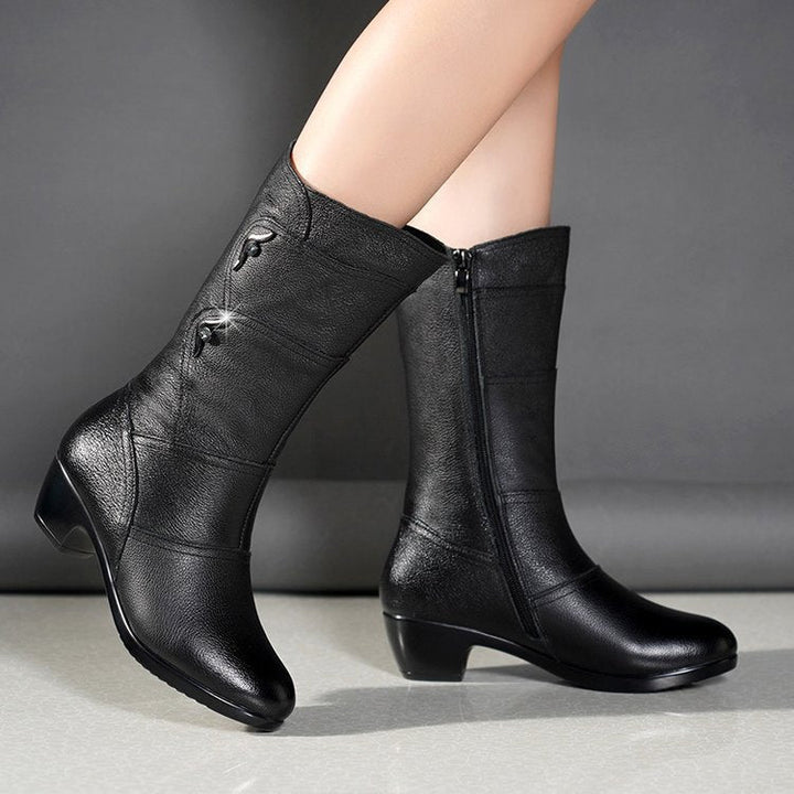 Dorelline - Women's Mid-Calf Ankle Boots with Chunky Heel